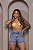 Short Jeans Bordado de Abacaxi Cintura Alta com Barra – 100% Algodão - Imagem 1