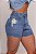 Short Jeans Feminino MOM com Detalhe de Flor Bordada Cós Alto e Lavagem Marmorizada | Sem Elastano - Imagem 4