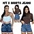 Kit Com 2 Shorts Jeans Feminino Cintura Alta Lavagem Azul Com Barra Chuleada Com e Sem Strass |100% Algodão|Sem Elastano - Imagem 1