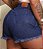 Short Jeans Cintura Alta Feminino Desfiado Com Strass e Destroyed | Lavagem Azul | Sem Elastano - Imagem 2