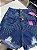 Short Jeans Cintura Alta Feminino Desfiado Com Strass e Destroyed | Lavagem Azul | Sem Elastano - Imagem 7