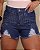 Short Jeans Cintura Alta Feminino Desfiado Com Strass e Destroyed | Lavagem Azul | Sem Elastano - Imagem 1