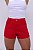 Short Jeans Feminino Vermelho Cintura Alta Com Aplicações- Sem Elastano - Imagem 1