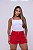 Short Jeans Feminino Vermelho Cintura Alta Com Aplicações- Sem Elastano - Imagem 14