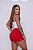 Short Jeans Feminino Vermelho Cintura Alta Com Aplicações- Sem Elastano - Imagem 3