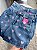 Short Jeans Feminino Azul Cintura Alta MOM Com Bordado Corações Rosas - Sem Elastano - Imagem 5