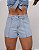 Short Jeans Feminino Cintura Alta Lavagem Clara Com Strass e Barra A Laser - Sem Elastano - Imagem 1