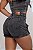 Short Saia Cargo Americano Jeans Feminino Cintura Alta Lavagem Preto Estonado - Sem Elastano - Imagem 4