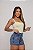 Short Jeans Cintura Alta Feminino Com Barra Recortada e Brilho | Lavagem Marmorizada| Sem Elastano - Imagem 5