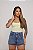 Short Jeans Cintura Alta Feminino Com Barra Recortada e Brilho | Lavagem Marmorizada| Sem Elastano - Imagem 1