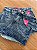 Short Jeans Cintura Alta Feminino Com Barra Recortada e Brilho | Lavagem Marmorizada| Sem Elastano - Imagem 1
