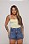 Short Jeans Cintura Alta Feminino Com Barra Recortada e Brilho | Lavagem Marmorizada| Sem Elastano - Imagem 7