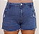 Short Jeans Feminino Plus Size Cintura Alta Com Lavagem Marmorizada E Barra Costurada - Sem Elastano - Imagem 5