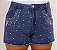 Short Jeans Feminino Plus Size Com Cintura Alta Aplicações de Strass e Pedras Brancas- Sem Elastano - Imagem 2