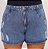 Short Jeans Feminino Plus Size Cintura Alta Marmorizado Com Barra e Destroyed- Sem Elastano - Imagem 2