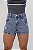 Short Jeans Cintura Alta Feminino Com Barra e Bordado Emojis Lavagem Marmorizada | Sem Elastano - Imagem 5