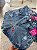 Short Jeans Cintura Alta Feminino Com Barra e Bordado Emojis Lavagem Marmorizada | Sem Elastano - Imagem 6
