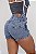 Short Jeans Cintura Alta Feminino Com Barra e Bordado Emojis Lavagem Marmorizada | Sem Elastano - Imagem 6