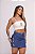 Saia Jeans Feminina Cintura Alta Lavagem Escura Com Brilho - Sem Elastano - Imagem 6