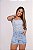Short Jeans Feminino Cintura Alta Lavagem Marmorizada Com Modelagem Balonê e Bolsos Frontais- Sem Elastano - Imagem 1