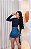 Saia Jeans Cargo Feminina Cintura Alta Lavagem Mamorizada Com Barra e Detalhe de Fivela- 100% Algodão - Imagem 2