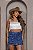 Saia Jeans Cargo Feminina Cintura Alta Lavagem Mamorizada Com Barra e Detalhe de Fivela- 100% Algodão - Imagem 1