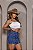 Saia Jeans Cargo Feminina Cintura Alta Lavagem Mamorizada Com Barra e Detalhe de Fivela- 100% Algodão - Imagem 8