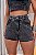 Short Jeans Cintura Alta Feminino Com Barra a Laser e Aplicações No Cós | Lavagem Estonada| Sem Elastano - Imagem 1