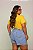 Short Jeans Feminino Plus Size Cós Alto Com Barra a Laser Lavagem Clara e Aplicações Copa do Mundo Brasil- Sem Elastano - Imagem 2