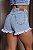 Short Jeans Feminino Cós Alto Lavagem Clara Com Barra Desfiada e Aplicações de Strass- Sem Elastano - Imagem 5
