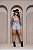 Short Jeans Feminino Cós Alto Lavagem Clara Com Barra Desfiada e Aplicações de Strass- Sem Elastano - Imagem 7
