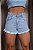 Short Jeans Feminino Cós Alto Lavagem Clara Com Barra Desfiada e Aplicações de Strass- Sem Elastano - Imagem 4