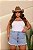 Short Jeans Feminino Plus Size Cós Alto Lavagem Clara Com Barra Desfiada e Aplicações de Strass- Sem Elastano - Imagem 1