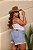 Short Jeans Feminino Plus Size Cós Alto Lavagem Clara Com Barra Desfiada e Aplicações de Strass- Sem Elastano - Imagem 2