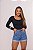 Short Jeans MOM Feminino Cintura Alta Lavagem Azul com Aplicações de Ilhós- Sem Elastano - Imagem 7