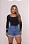 Short Jeans MOM Feminino Cintura Alta Lavagem Azul com Aplicações de Ilhós- Sem Elastano - Imagem 1