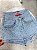 Short Saia Jeans Feminino Cintura Alta Lavagem Clara com Aplicações Strass Brasil- Sem Elastano - Imagem 1