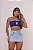 Short Saia Jeans Feminino Cintura Alta Lavagem Clara com Aplicações Strass Brasil Copa do Mundo- Sem Elastano - Imagem 1