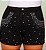 Short Jeans Preto Plus Size Com Cintura Alta Aplicação de Strass e Pedras Brancas | Sem Elastano - Imagem 4