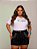 Short Jeans Preto Plus Size Com Cintura Alta Aplicação de Strass e Pedras Brancas | Sem Elastano - Imagem 1