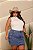 Saia Cargo Jeans Feminina Plus Size Cintura Alta Marmorizada Com Botões - Sem Elastano - Imagem 1