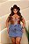 Saia Cargo Jeans Feminina Plus Size Cintura Alta Lavagem Marmorizada | 100% Algodão - Sem Elastano - Imagem 1