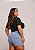 Short Saia Jeans Feminino Plus Size Cintura Alta Com Strass Lavagem Marmorizada - Sem Elastano - Imagem 4