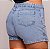 Short Saia Jeans Feminino Plus Size Cintura Alta Com Strass Lavagem Marmorizada - Sem Elastano - Imagem 5