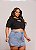 Short Saia Jeans Feminino Plus Size Cintura Alta Com Strass Lavagem Marmorizada - Sem Elastano - Imagem 7