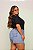 Short Jeans Feminino Plus Size Cintura Alta Barra A Laser Com Aplicações Brasil - Sem Elastano - Imagem 2