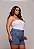 Short Jeans Feminino Mademoiselle Cintura Alta Casual Com Fios de Strass Slim e Plus Size - Sem Elastano - Imagem 8