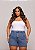 Short Jeans Feminino Mademoiselle Cintura Alta Casual Com Fios de Strass Slim e Plus Size - Sem Elastano - Imagem 5