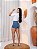 Short Jeans Feminino Mademoiselle Cintura Alta Casual Com Fios de Strass Slim e Plus Size - Sem Elastano - Imagem 7