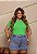 Short Jeans Feminino Plus Size Cintura Alta Bordado Tropical Colorido Com Onça | Sem Elastano - Imagem 13